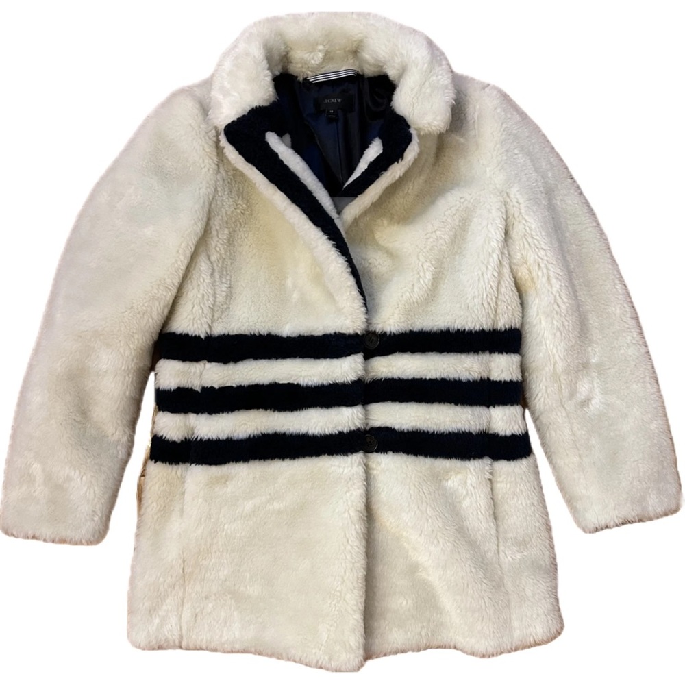 J CREW TEDDY COAT  in stripped plush fleece faux fur